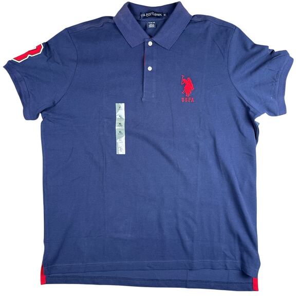 US Polo Assn. Pique Polo Shirt Mens Extra Large XL Slim Fit #3 Blue Red - Picture 1 of 5